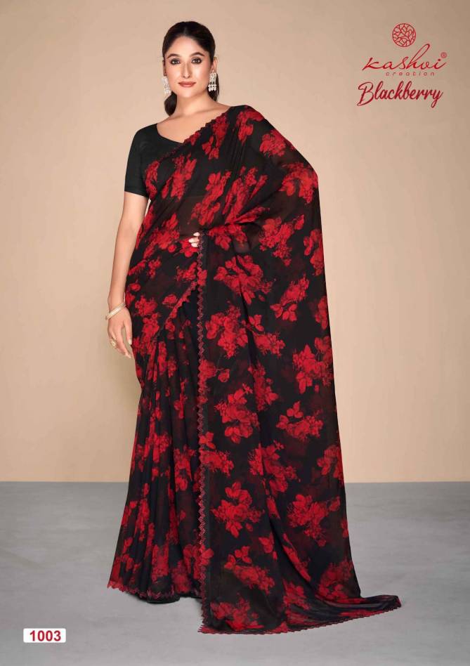 Blackberry By Kashvi Printed Pure Georgette Sarees Wholesale Price In Surat